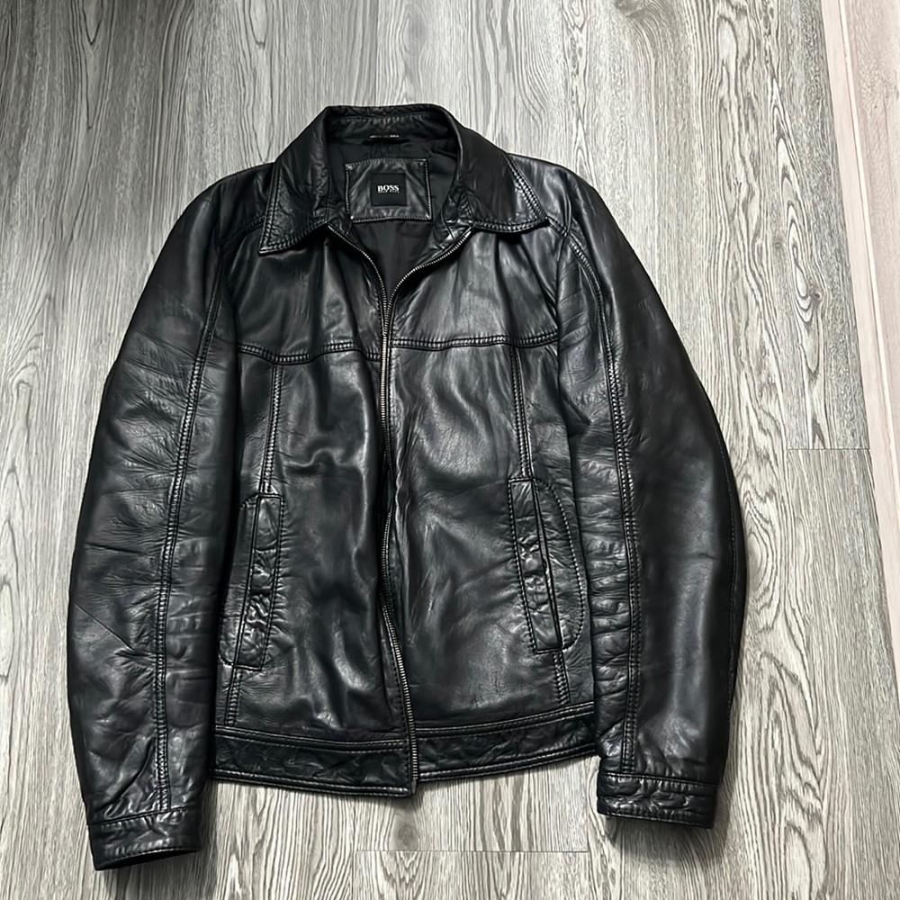 Hugo boss leather jacket for men